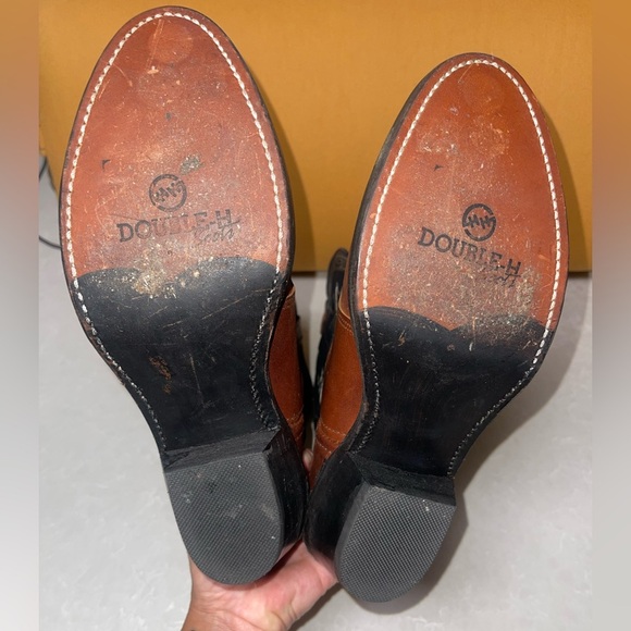 Double H Brown and Blue Cowboy Boots with Decorative Stitching EUC - Picture 6 of 10